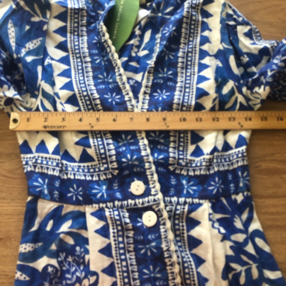 NWT $315 FARM Rio Flora Tapestry Long Sleeve Linen Blend White/Blue Shirtdress! - Picture 7 of 8